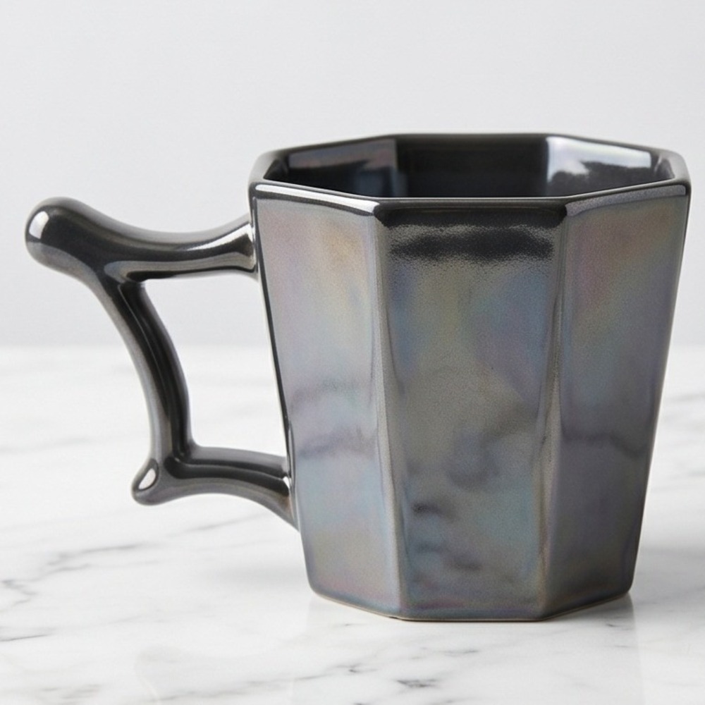Starbucks 2013 Iridescent Charcoal Grey Hexagon Ceramic Coffee Mug 14oz